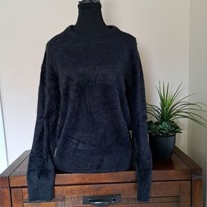 Bleu Gray Eyelash Sweater Women's Small Black Cozy Crewneck Top